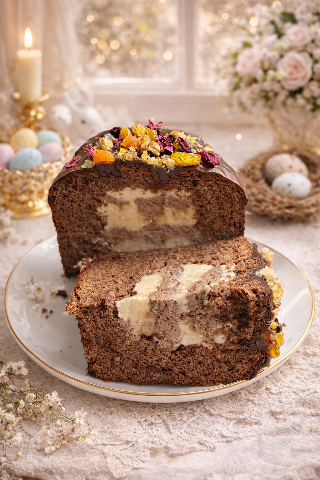 Chocolate Kulich with Double Chocolate Filling Inside